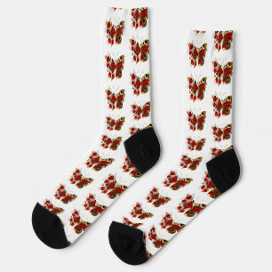Calcetines Mariposa de flor roja con rosas rojas