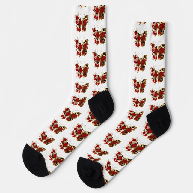 Calcetines Mariposa de flor roja con rosas rojas (Izquierda)