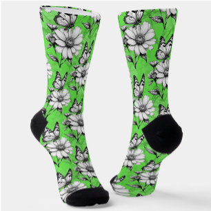 Calcetines Mariposa En Diseño Verde De Patrón De Flor