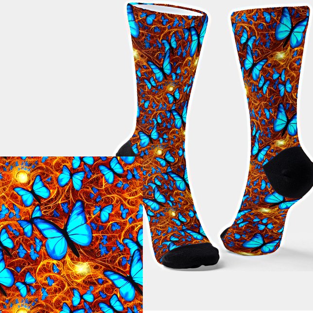 Calcetines Mariposas azules brillantes en aguas doradas (Subido por el creador)