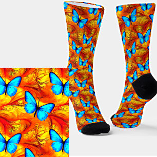 Calcetines Mariposas azules en fondo dorado