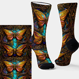 Calcetines Mariposas de bronce en Aqua Blue