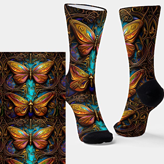Calcetines Mariposas de bronce en Aqua Blue (Subido por el creador)