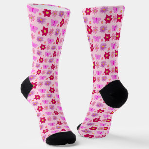 Calcetines Mariposas y flores de bebé rosa