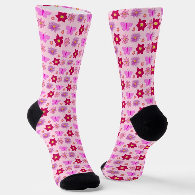 Calcetines Mariposas y flores de bebé rosa (Angular)
