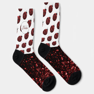 Calcetines Mariquita de rojo oscuro con brillo falso destello