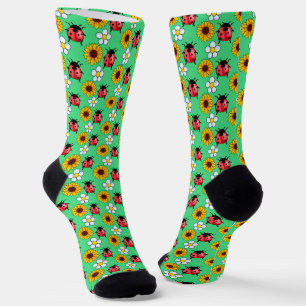 Calcetines Mariquita Roja Y Negra Con Flores