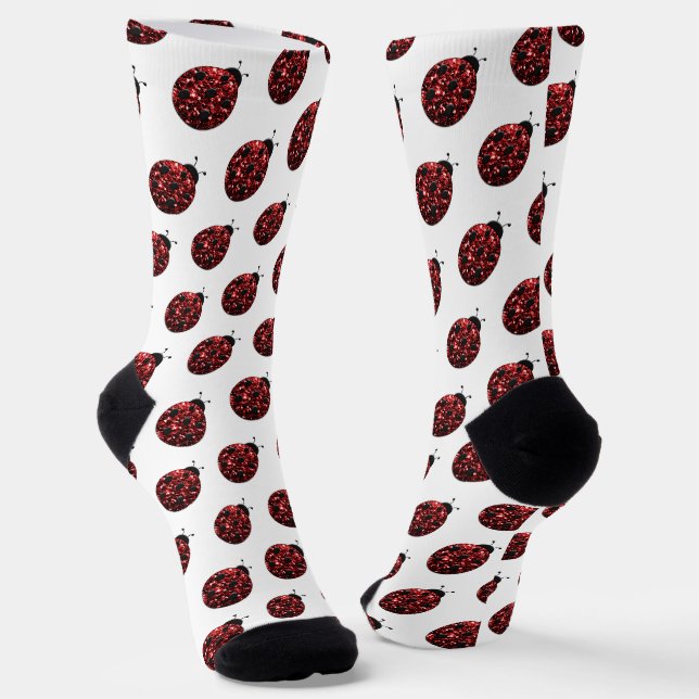 Calcetines Mariquita rojo oscuro con patrón de brillo falso d (Angular)