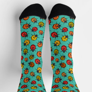 Calcetines Mariquitas coloridas sobre turquesa