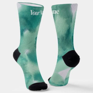 Calcetines Mármol azul verde teal   Nombre personalizado