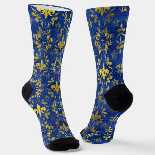 Calcetines Mármol azul y oro con motivos de flor de lis