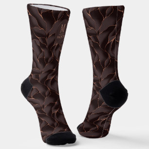Calcetines Marrón Chocolate & Rosa Dorado Patrón de Onda Abst