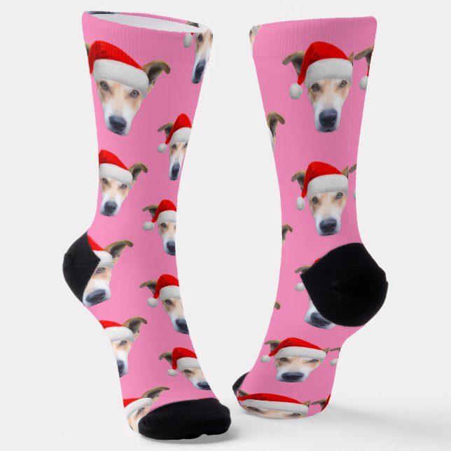 Calcetines Mascota de perro personalizado foto rosada (Angular)