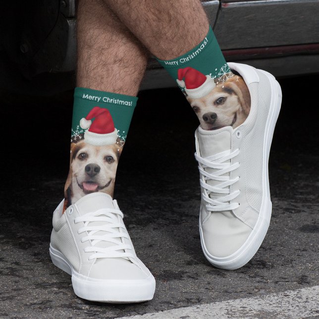 Calcetines Mascota lindo foto de Navidades verdes de Santa Ha (Subido por el creador)