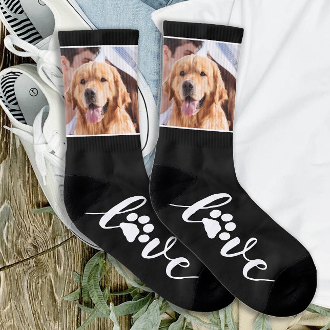 Calcetines Mascota personalizado Foto Love Paw Print Dog Sock (Subido por el creador)