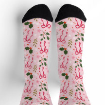 Medias Navideñas Rosadas de Acebo Lindas