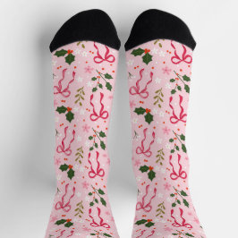 Calcetines Medias Navideñas Rosadas de Acebo Lindas