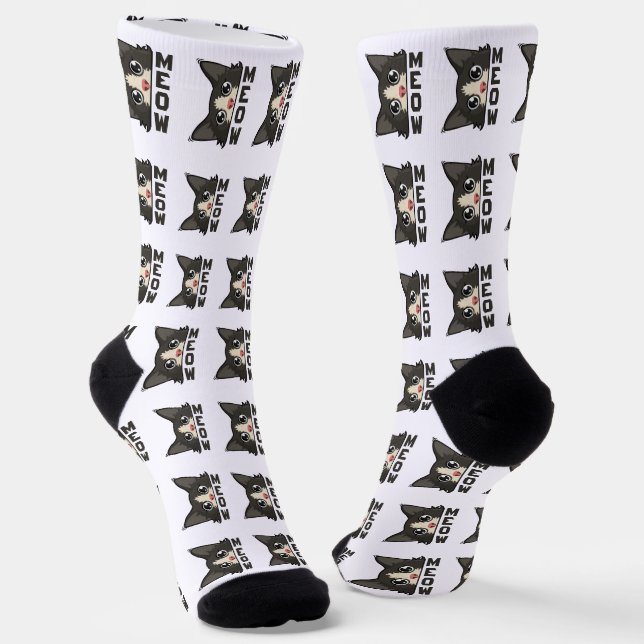 Calcetines Meow Funny Tuxedo Cat is watching Pun  (Angular)