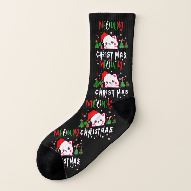 Calcetines Meowy Navidades Cat Lover Feliz Navidad kitten (Parte interior derecha)