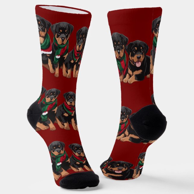 Calcetines Merry Chrismutts Cachorros Rottweiler con bufanda (Angular)