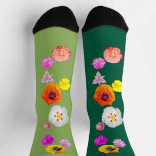 Calcetines mezcla de flores vibrantes verdes