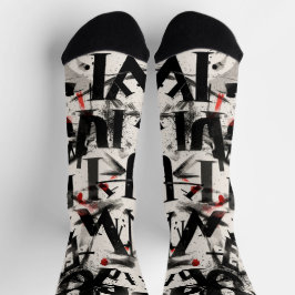 Calcetines Mezcla de letras del alfabeto en negro y rojo