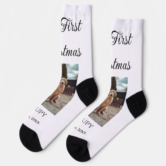 Calcetines Mi primera Navidad añadir mascota nombre gato año  (Izquierda)