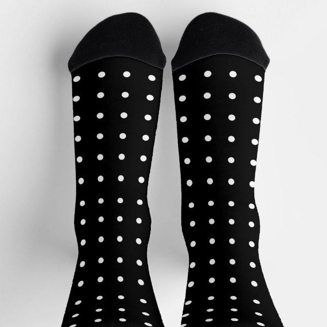 Calcetines Mini puntos de polka blancos sobre negro (Arriba)