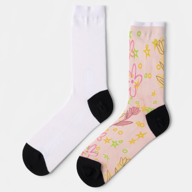Calcetines Minimal floral doodle pattern -pastel colour art (Izquierda)