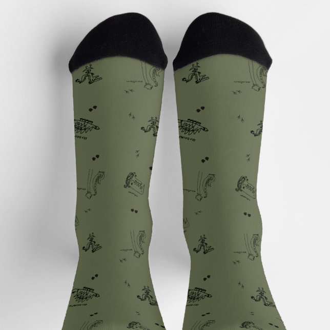 Calcetines Minimalist Dino Crew Socks for Adults - Olive (Arriba)