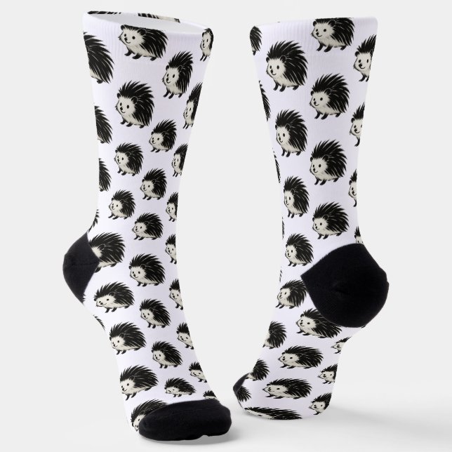 Calcetines Minimalist Hedgehog – Black Ink Animal Design on  (Angular)
