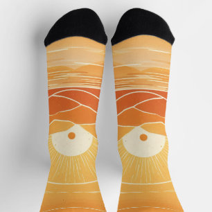 Calcetines Minimalista Montaña Océano Atardecer Retro Zen