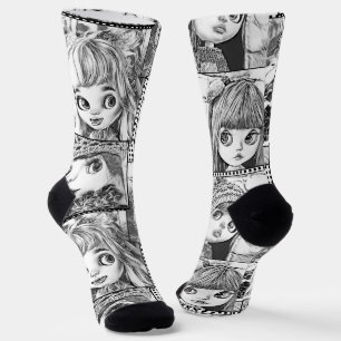 Calcetines Mis muñecas favoritas de patchwork en blanco y neg