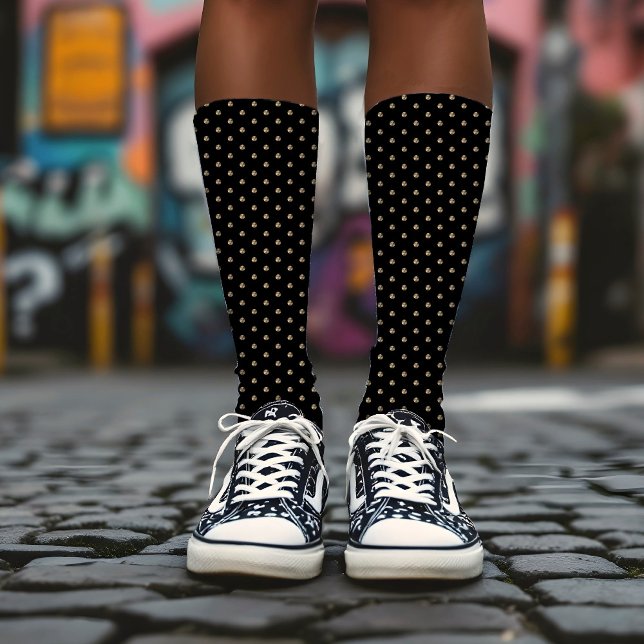 Calcetines Moda moderna Los puntos de polka patrón oro y negr (Subido por el creador)