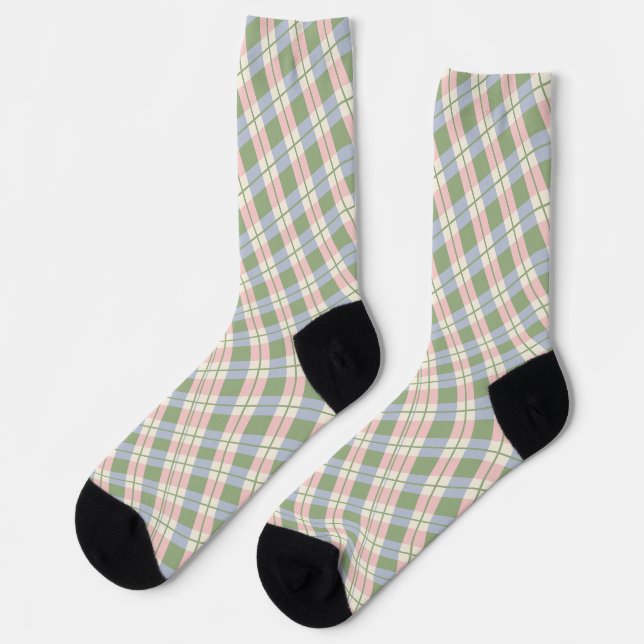Calcetines Moda moderna Pastel Rubor Pink Green Gingham Plaid (Izquierda)