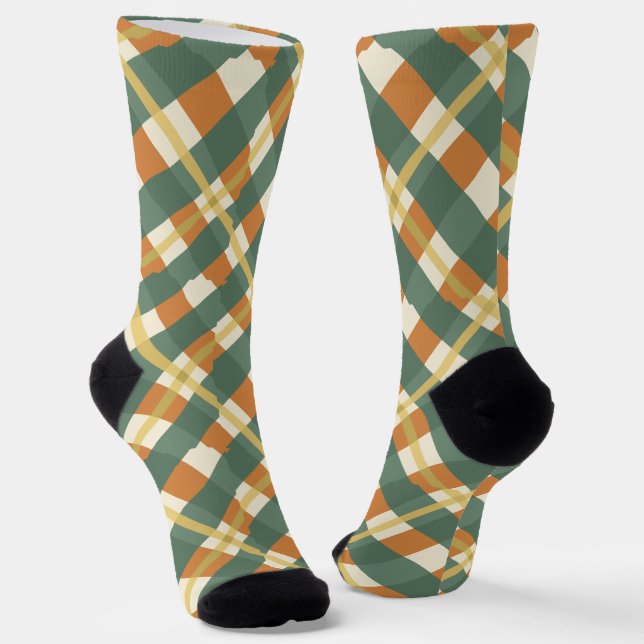 Calcetines Moda Modren Green Gingham Plaid (Angular)