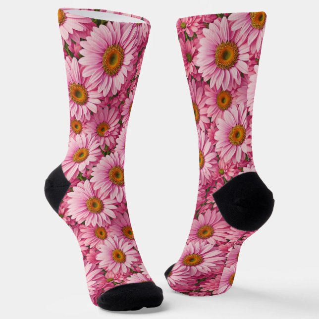 Calcetines Moda retro boho patrón floral rosa (Angular)