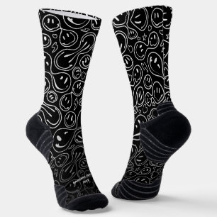 Calcetines Moda Sonriente Cara Mellado Patrón sonriente Negro
