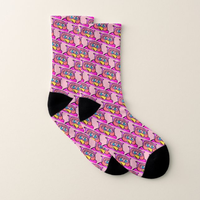 Calcetines Modelo rosado lindo de los búhos del dibujo (Par)