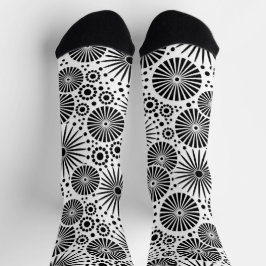 Calcetines Modern Black White Geometric Flowers Starburst 