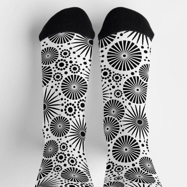 Calcetines Modern Black White Geometric Flowers Starburst  (Arriba)