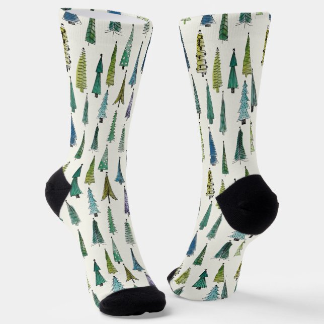 Calcetines Modern Christmas Trees Illustrated Pattern (Angular)