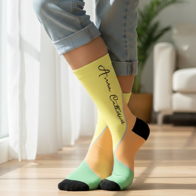 Calcetines Modern Mint & Peach Pastel Color Block Custom Name (Subido por el creador)