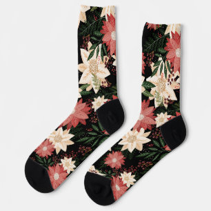 Calcetines Moderno Festivo Navideño Poinsettia Fiesta
