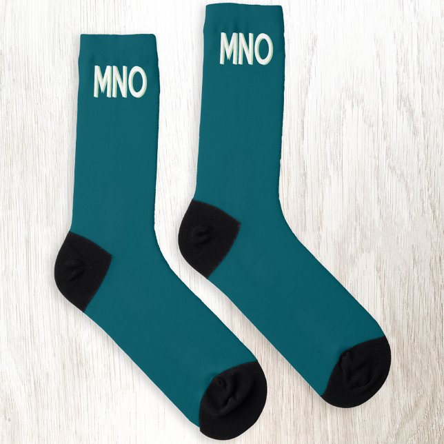 Calcetines Moderno Monograma Colocación inicial Sombra Verde  (Monogram initial drop shadow personalized teal green socks)
