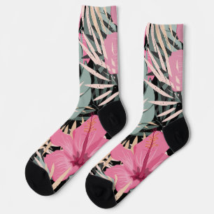 Calcetines Moderno retro sin costura Patrón tropical rosa neg