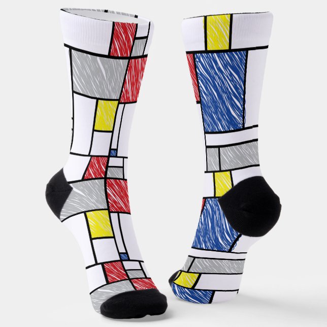 Calcetines Mondrian Scribbles Minimalista De Stijl Arte Moder (Angular)