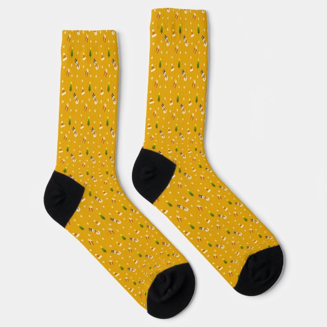 Calcetines Mono patrón de Navidad en amarillo (Derecha)