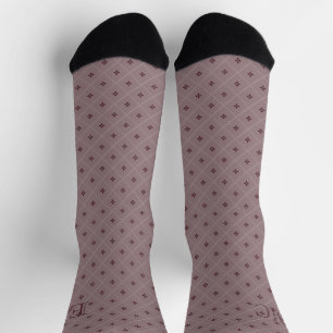 Calcetines Monograma Burgundy y Floretas de Diamantes Rojos P