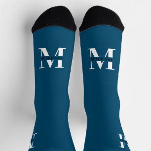 Calcetines Monograma clásico moderno azul y blanco